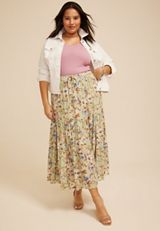Plus Size Floral Tiered Maxi Skirt, C8712, small