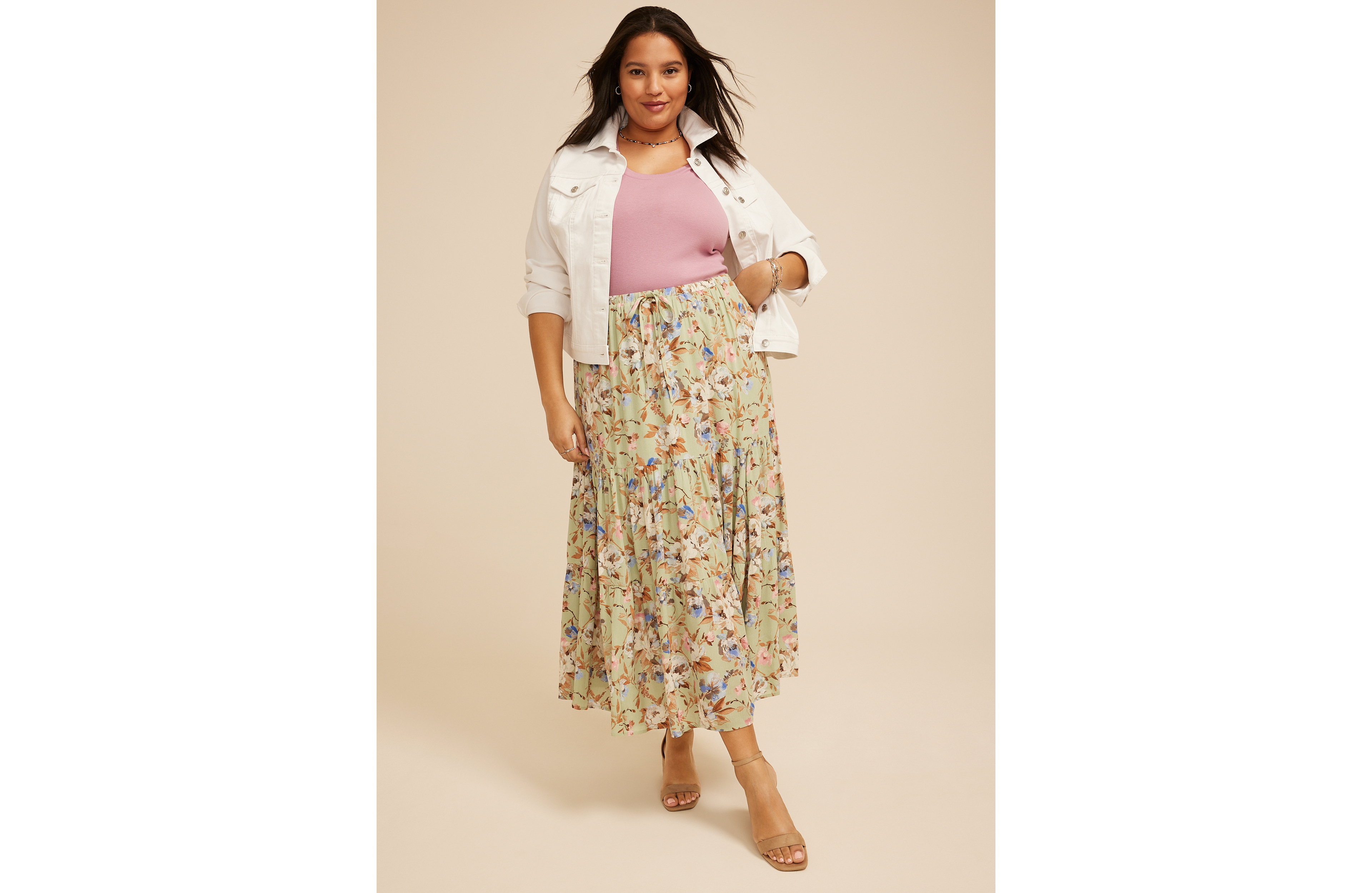 Plus Floral Tiered Maxi Skirt