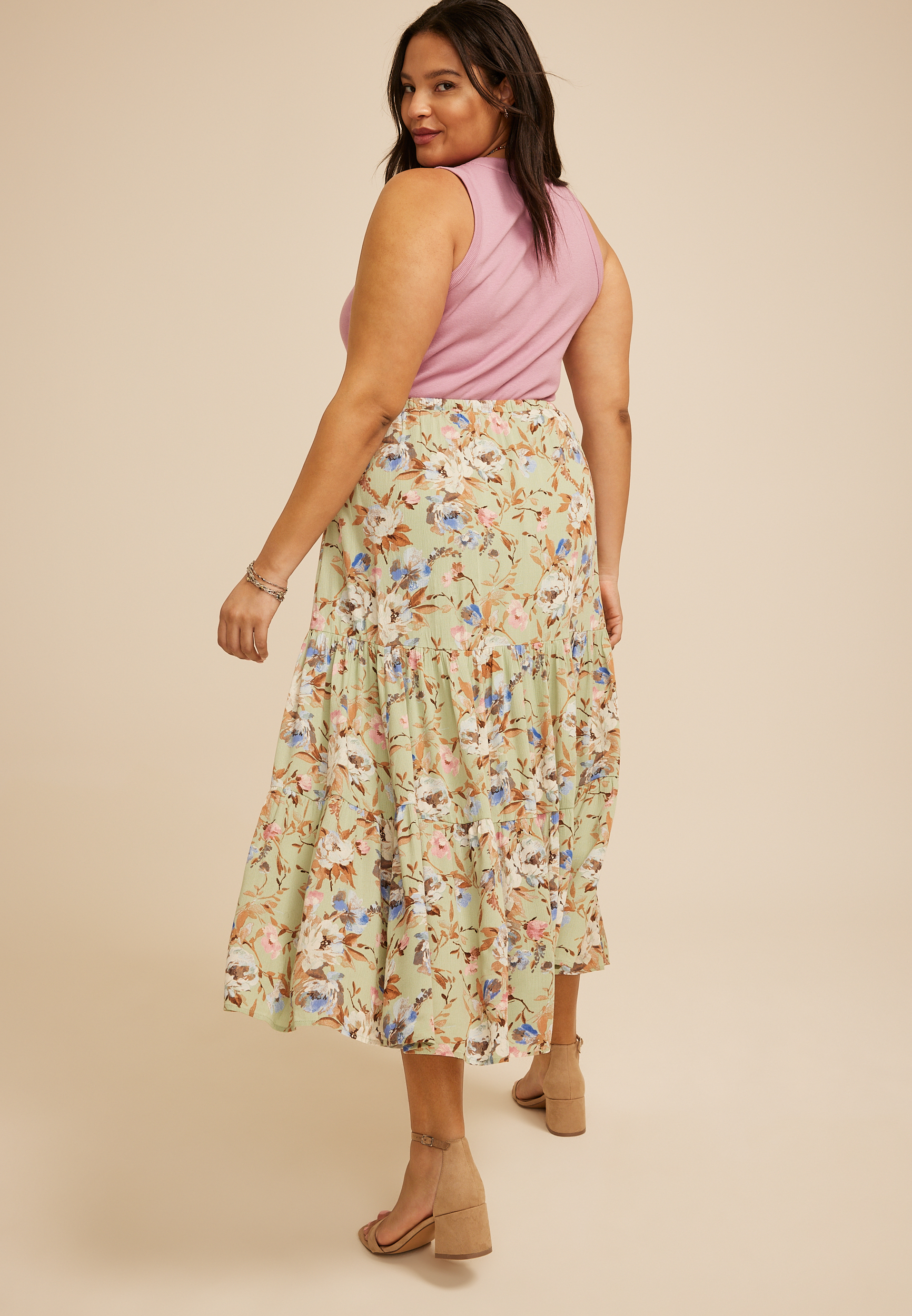 Plus Size Floral Tiered Maxi Skirt, C8712, large
