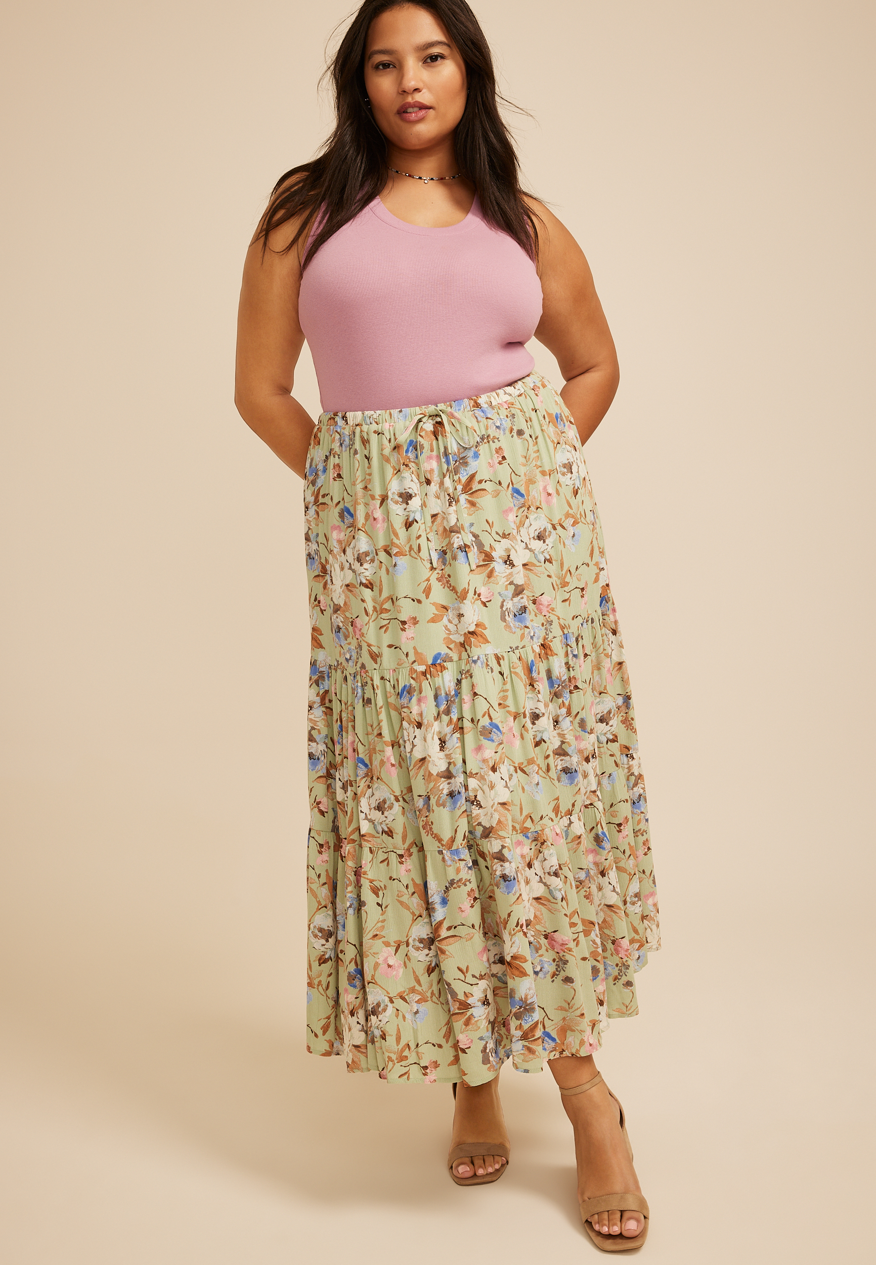 Plus Size Floral Tiered Maxi Skirt, C8712, large
