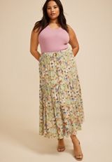 Plus Size Floral Tiered Maxi Skirt, C8712, small