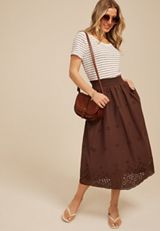 Brown Eyelet High Rise Maxi Skirt, C6058, small