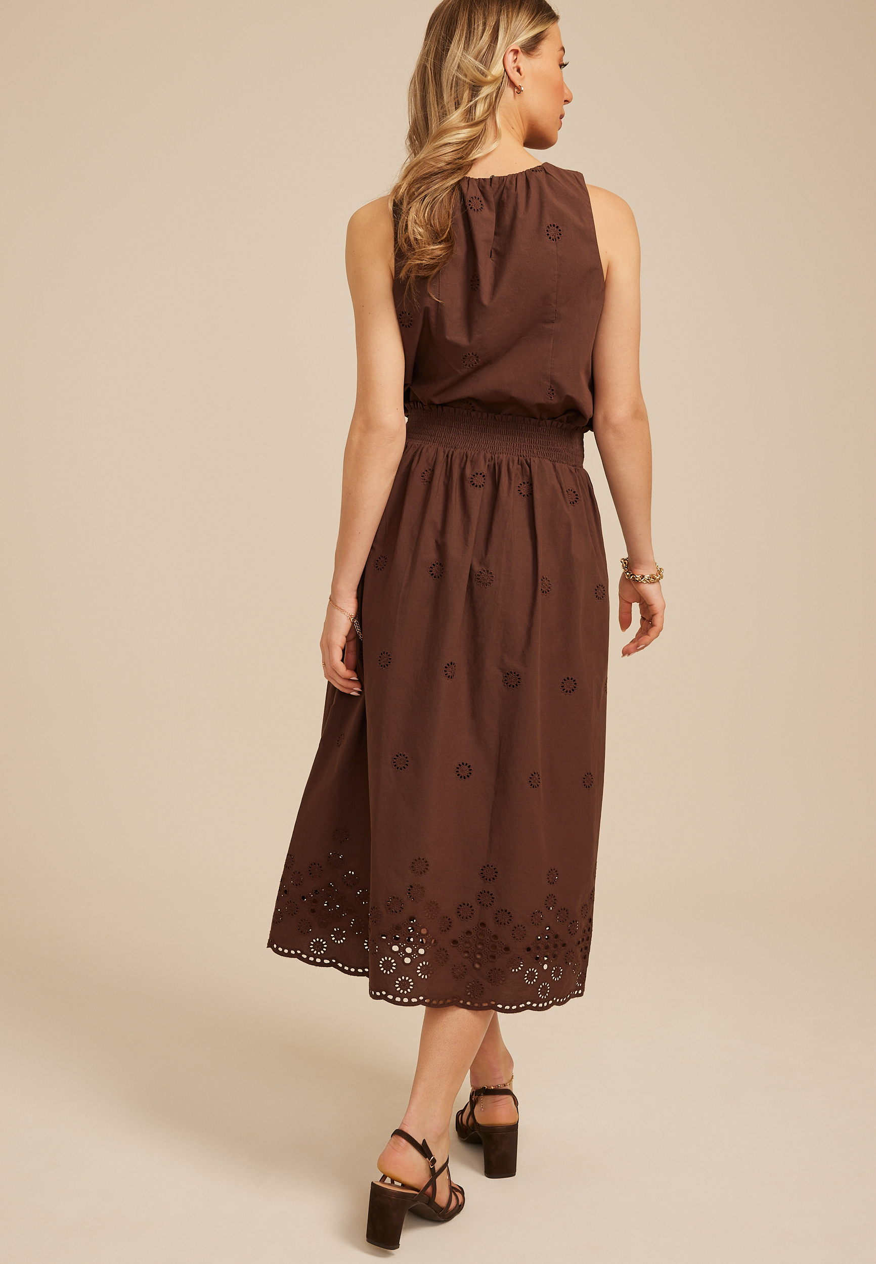 Brown Eyelet High Rise Maxi Skirt, C6058, large