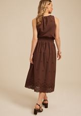 Brown Eyelet High Rise Maxi Skirt, C6058, small