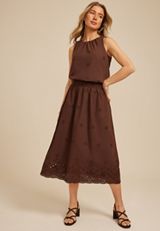 Brown Eyelet High Rise Maxi Skirt, C6058, small