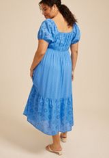 Plus Size Bare Mixed Fabric Puff Sleeve Midi Dress, C5760, small