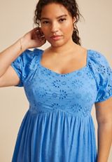 Plus Size Bare Mixed Fabric Puff Sleeve Midi Dress, C5760, small
