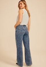 High Rise Tie Waist Seamed Front Wide Leg Jean, C3337, small
