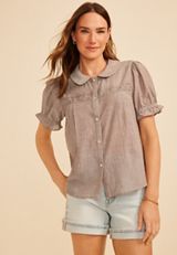 Peter Pan Collar Button Down Shirt, C496, small