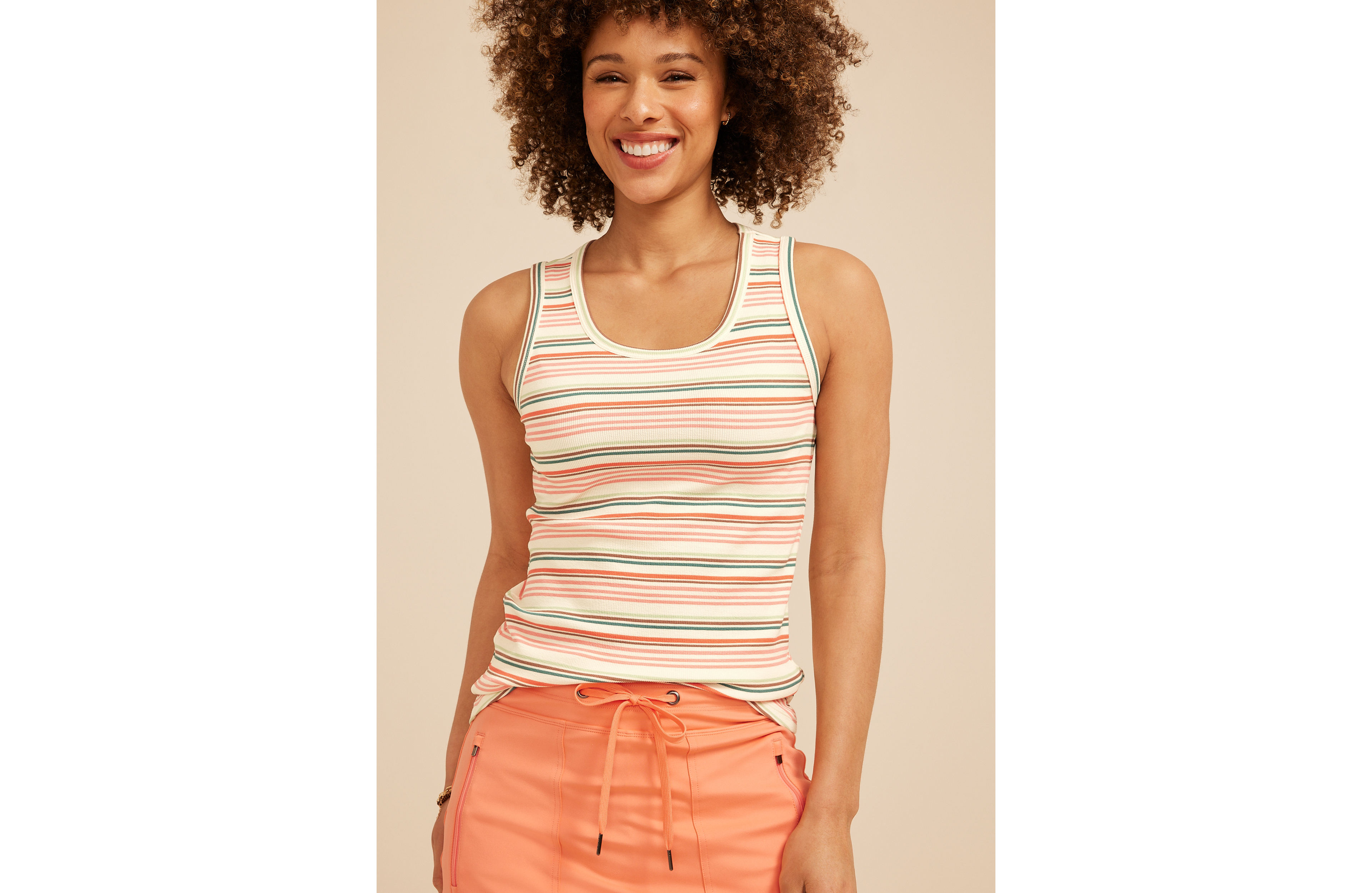 24/7 Striped Ribbed Scoop Neck Tank Top