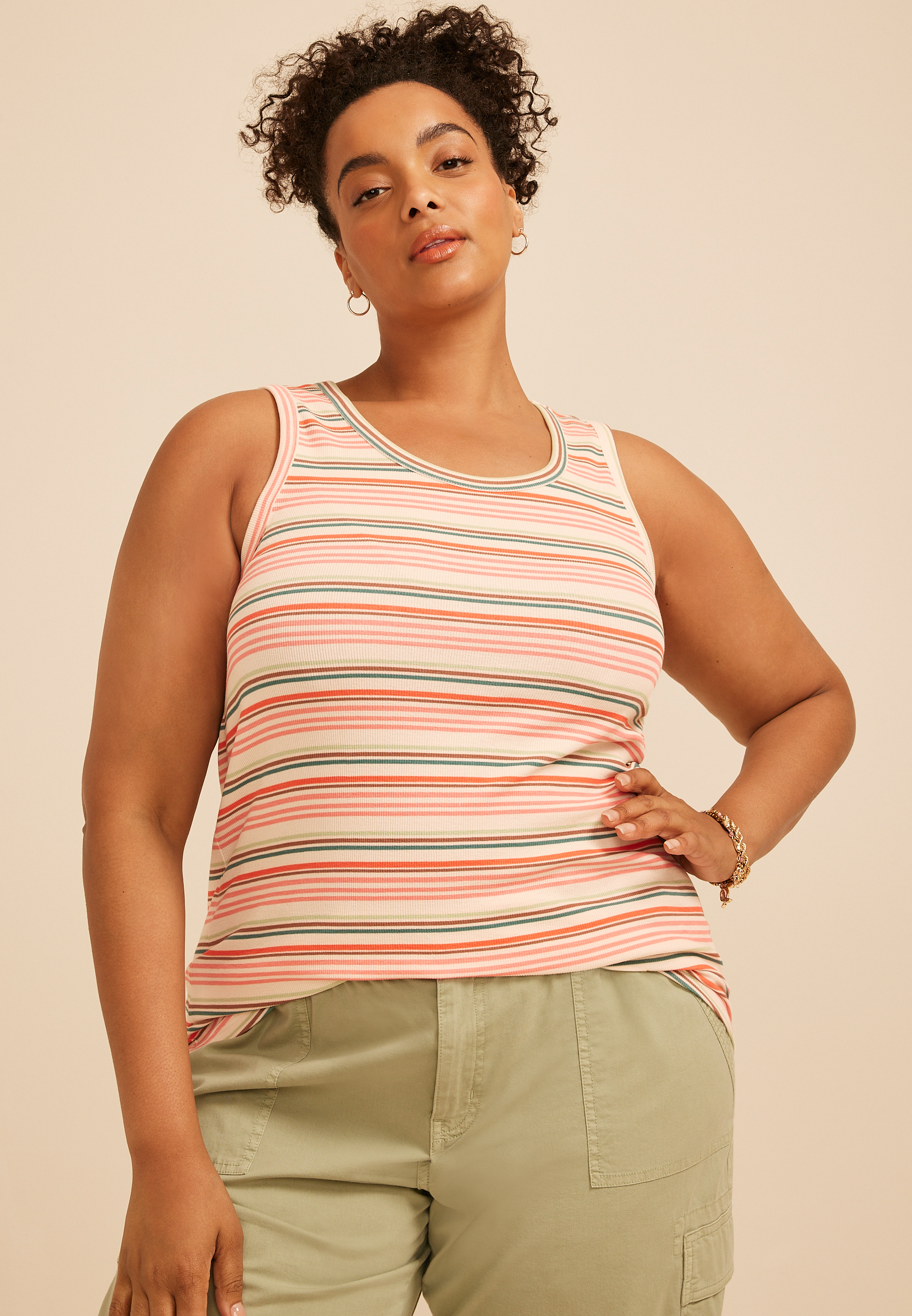 Plus Size 24/7 Striped Ribbed Scoop Neck Tank Top