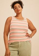 Plus Size 24/7 Striped Ribbed Scoop Neck Tank Top, C1524, small