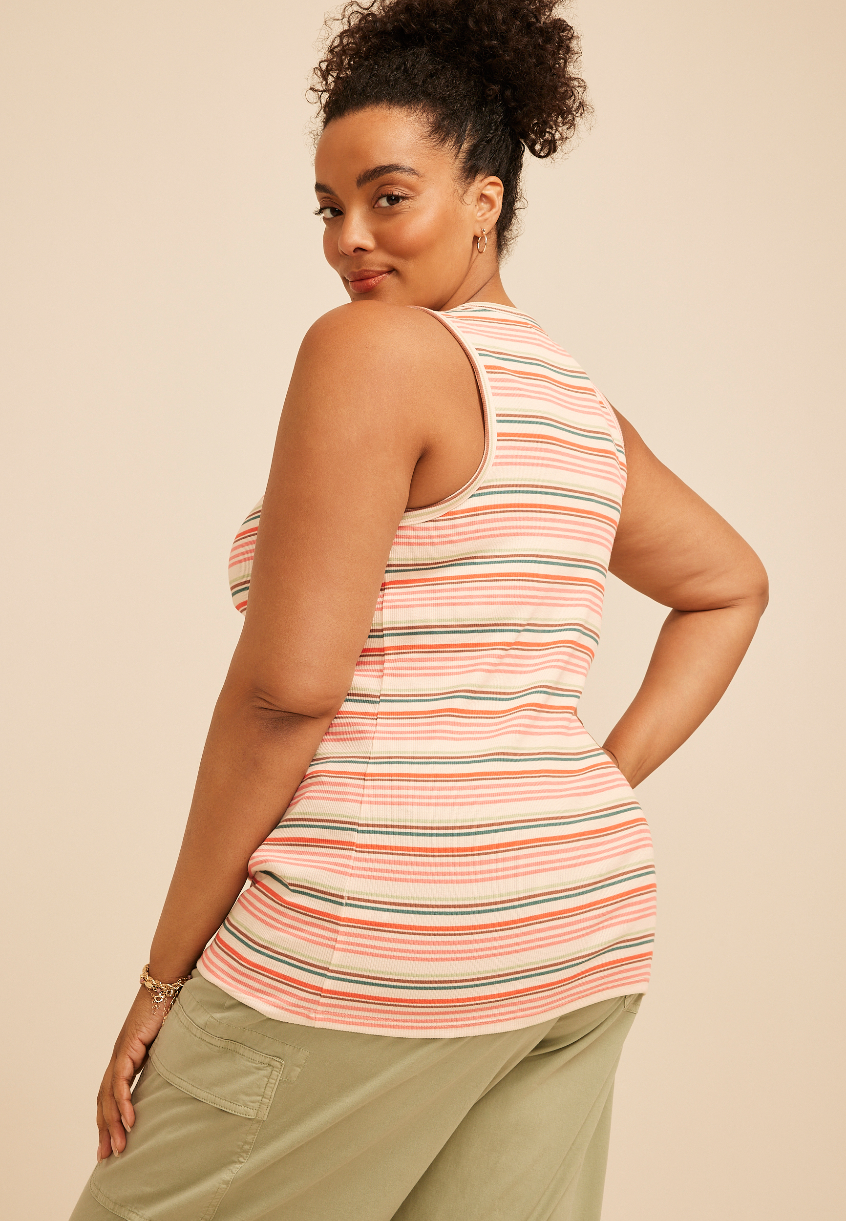 Plus Size 24/7 Striped Ribbed Scoop Neck Tank Top, C1524, large