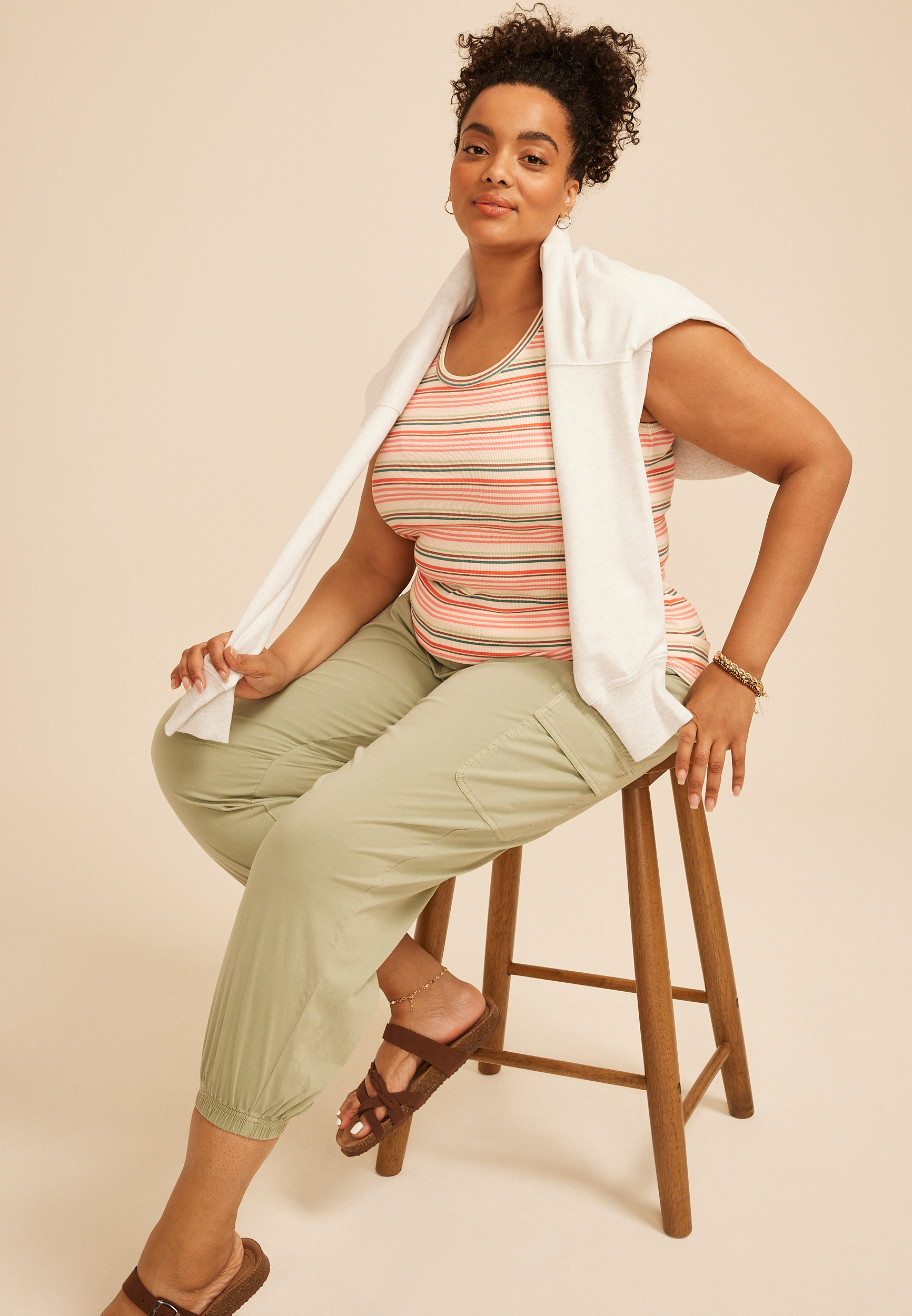 Plus Size 24/7 Striped Ribbed Scoop Neck Tank Top, C1524, large