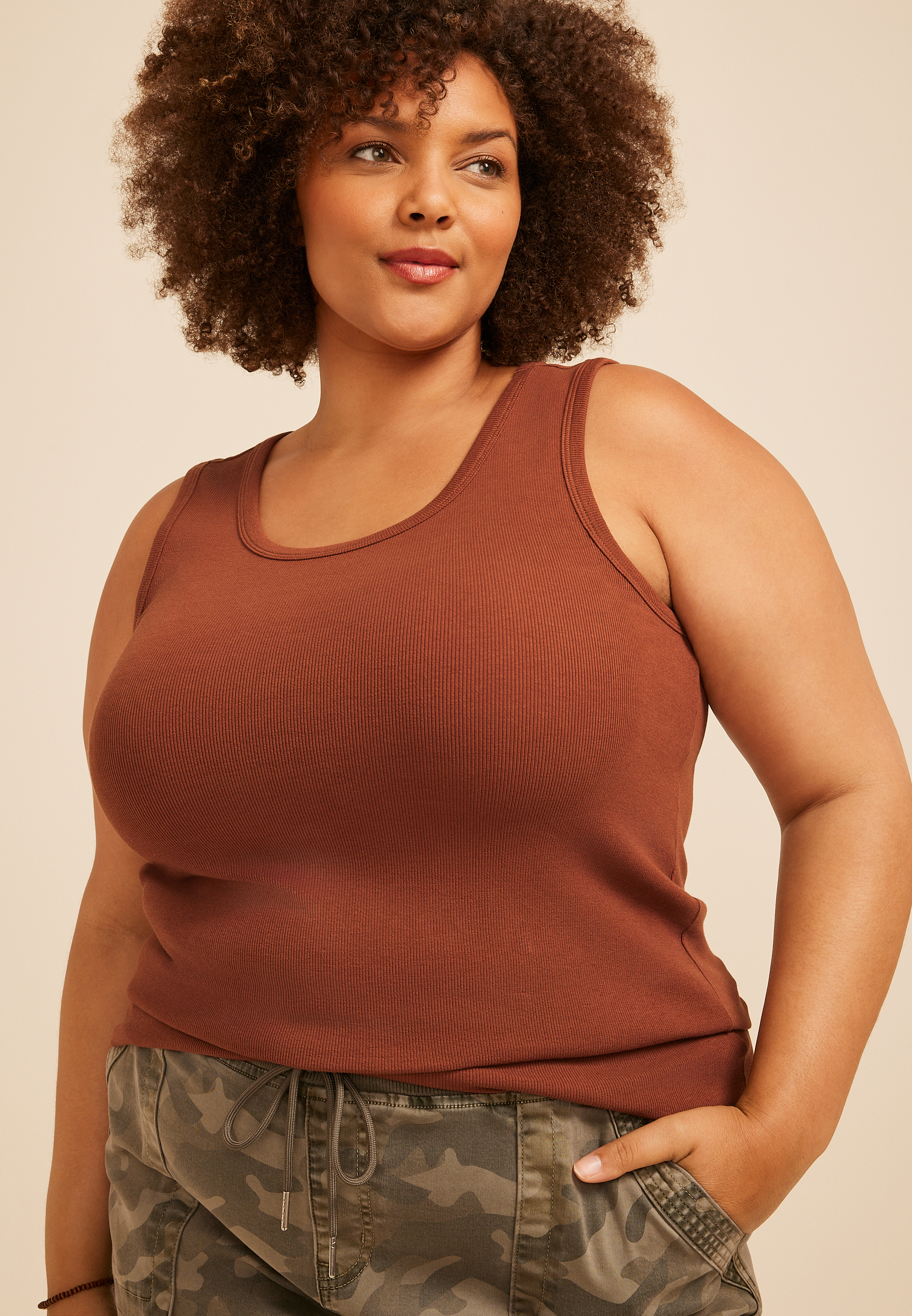 Plus 24/7 Ribbed Scoop Neck Tank Top