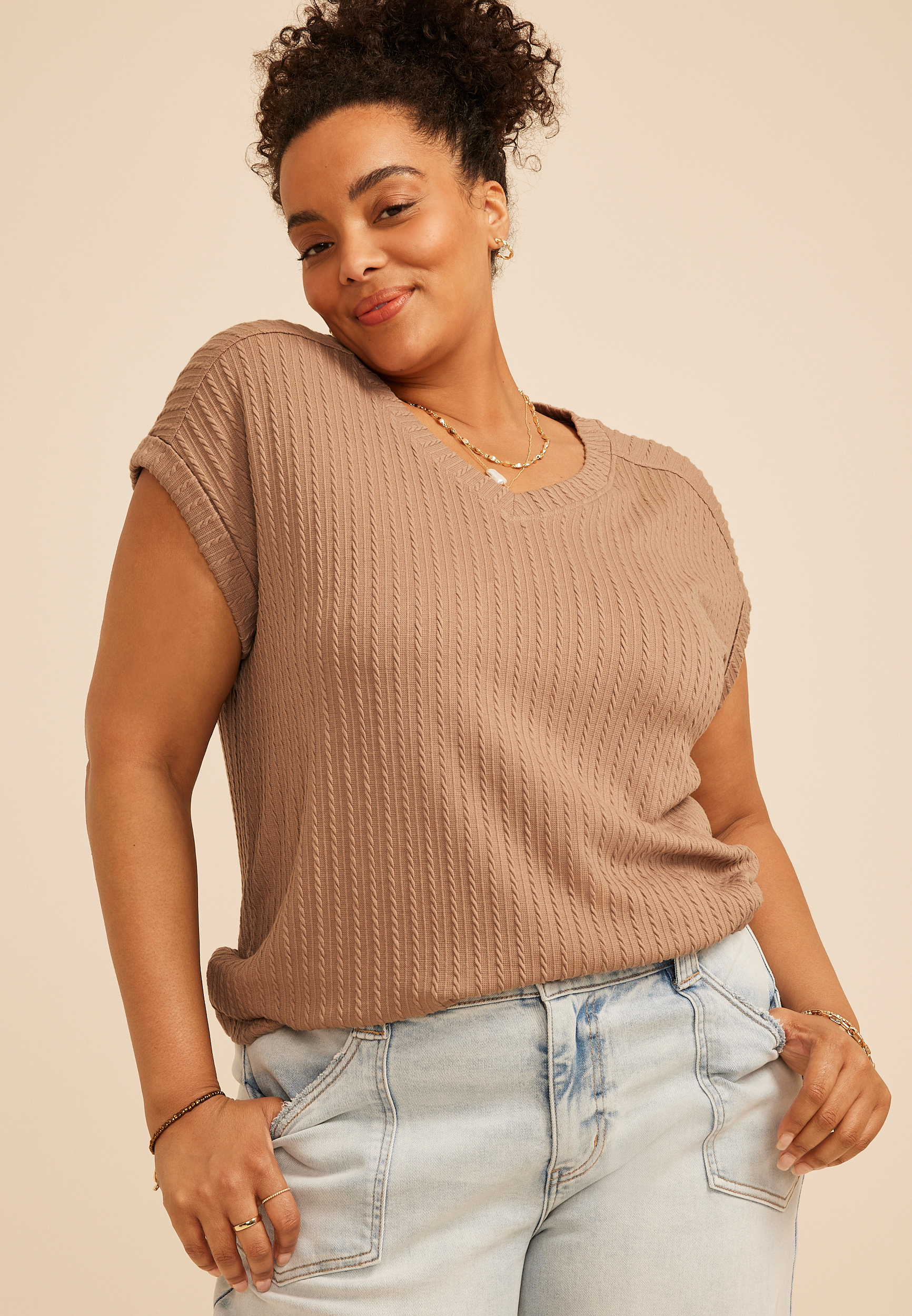 Plus Size 24/7 Berkley Texture Sleeve Tee