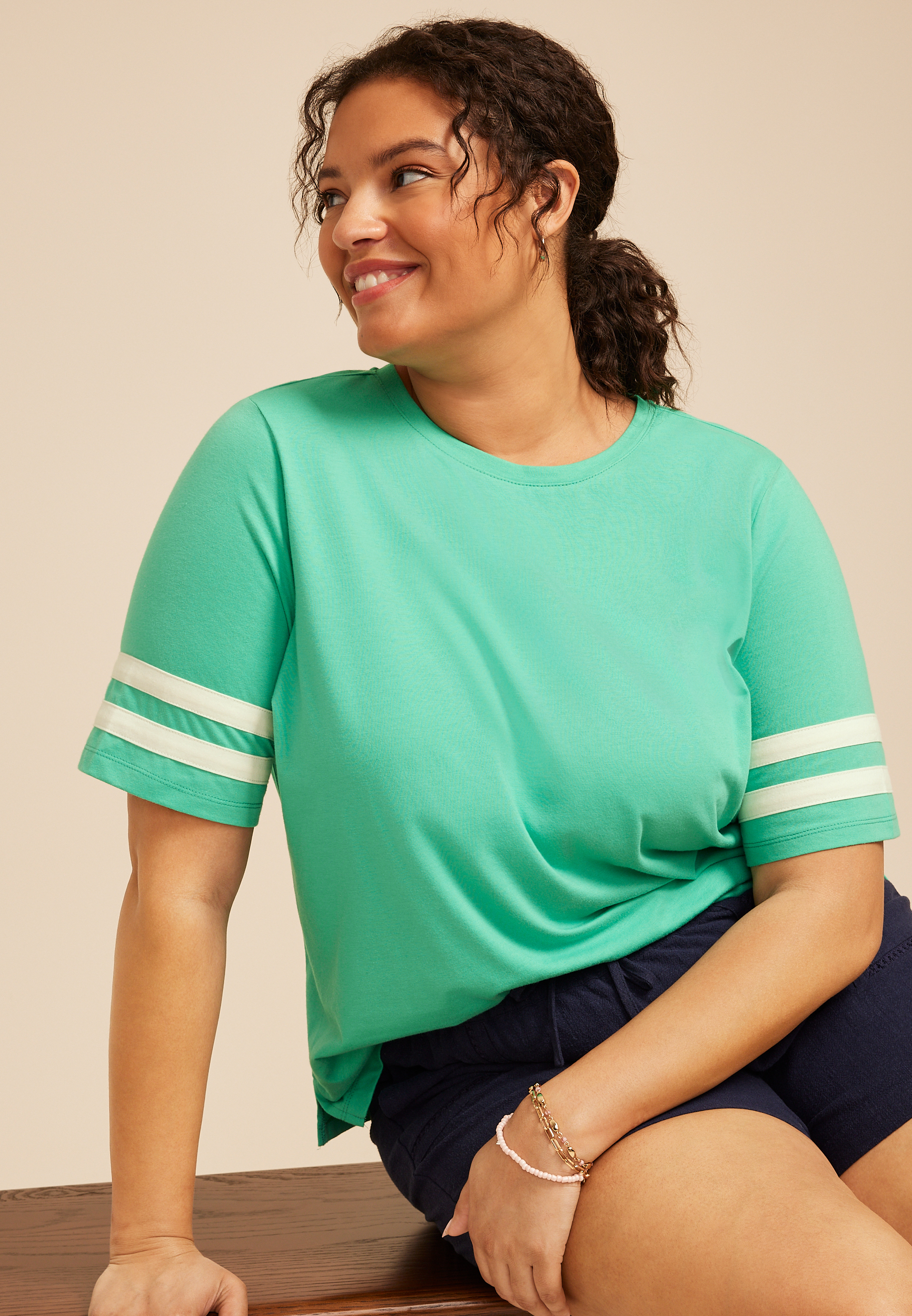 Plus Size Varsity Sleeve Tee