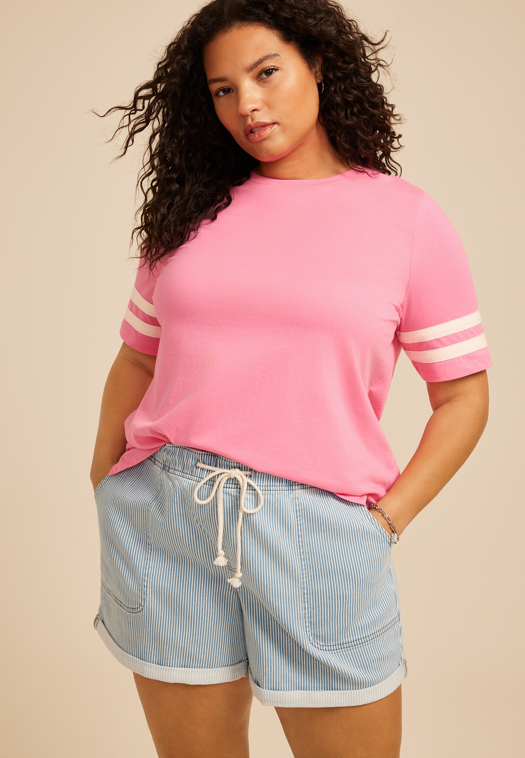 Plus Size Varsity Sleeve Tee