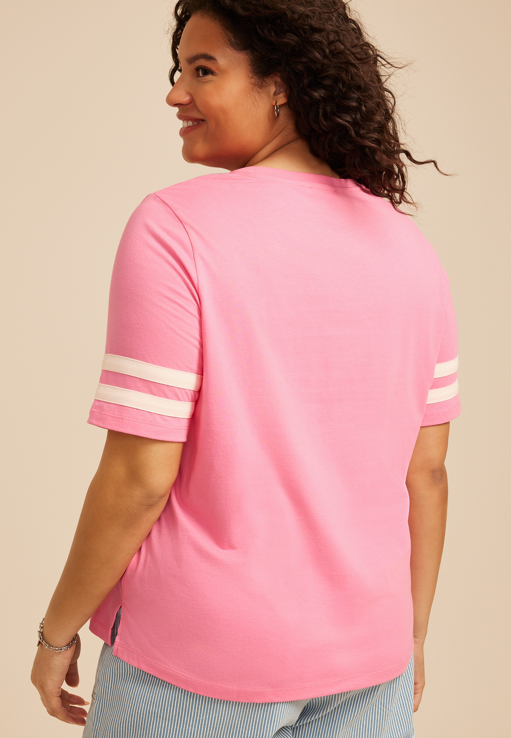 Plus Size Varsity Sleeve Tee, C4659, large