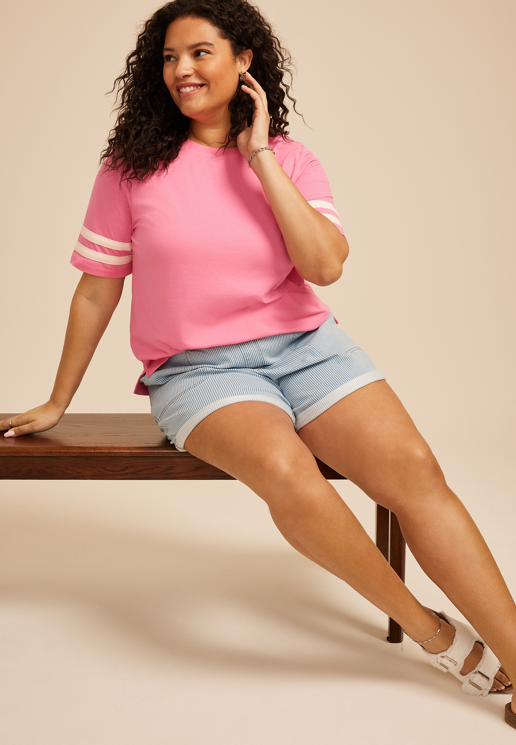 Plus Size Varsity Sleeve Tee, C4659, large