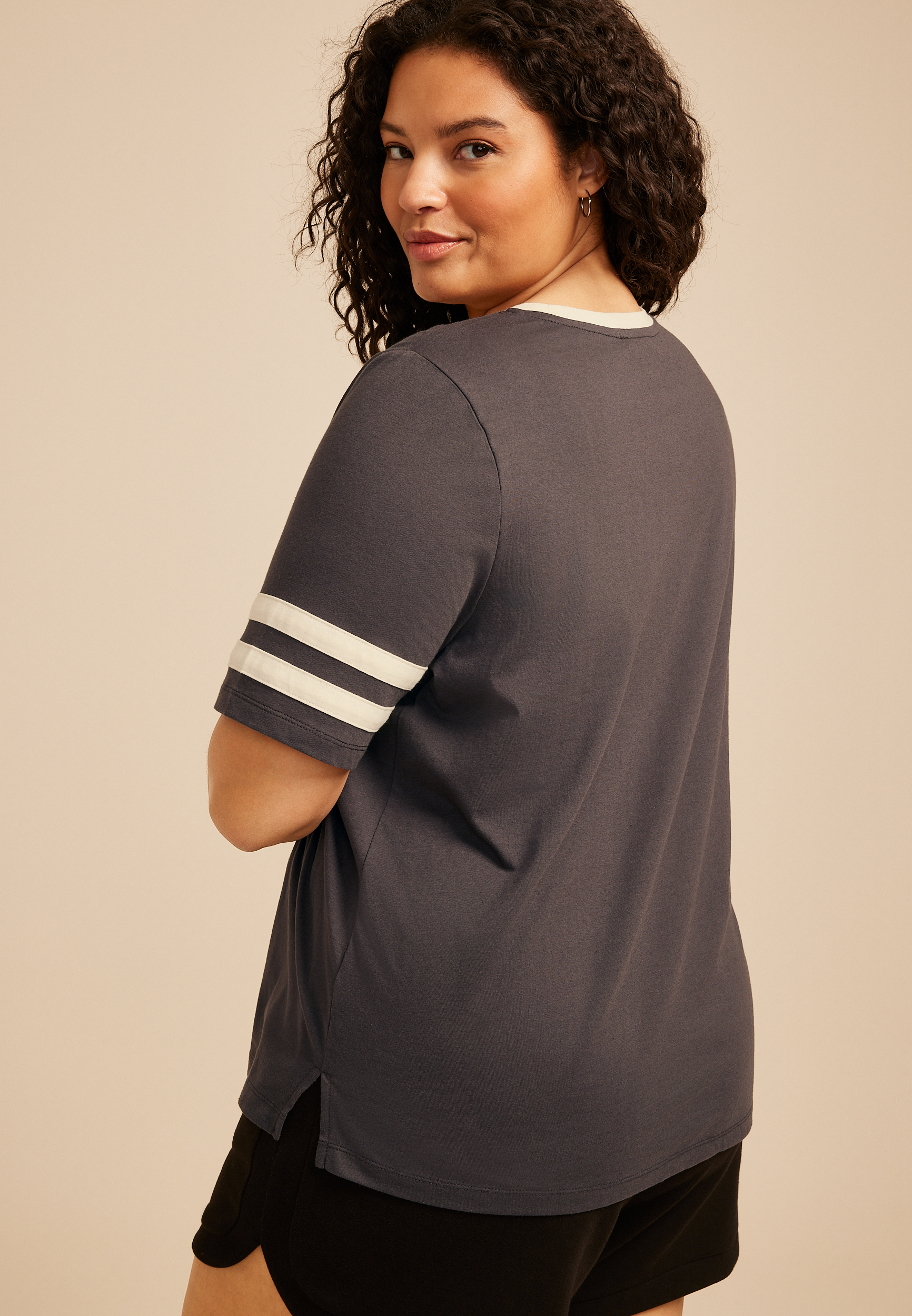 Plus Size Varsity Sleeve Tee - thumbnail 2