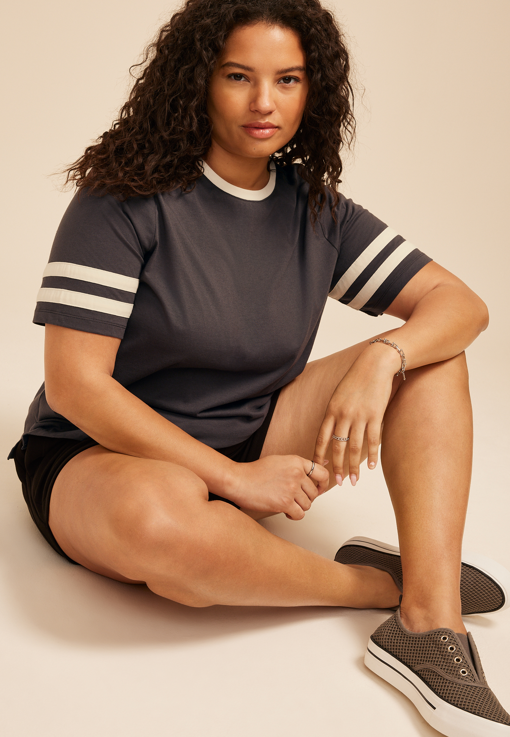 Plus Size Varsity Sleeve Tee - thumbnail 3