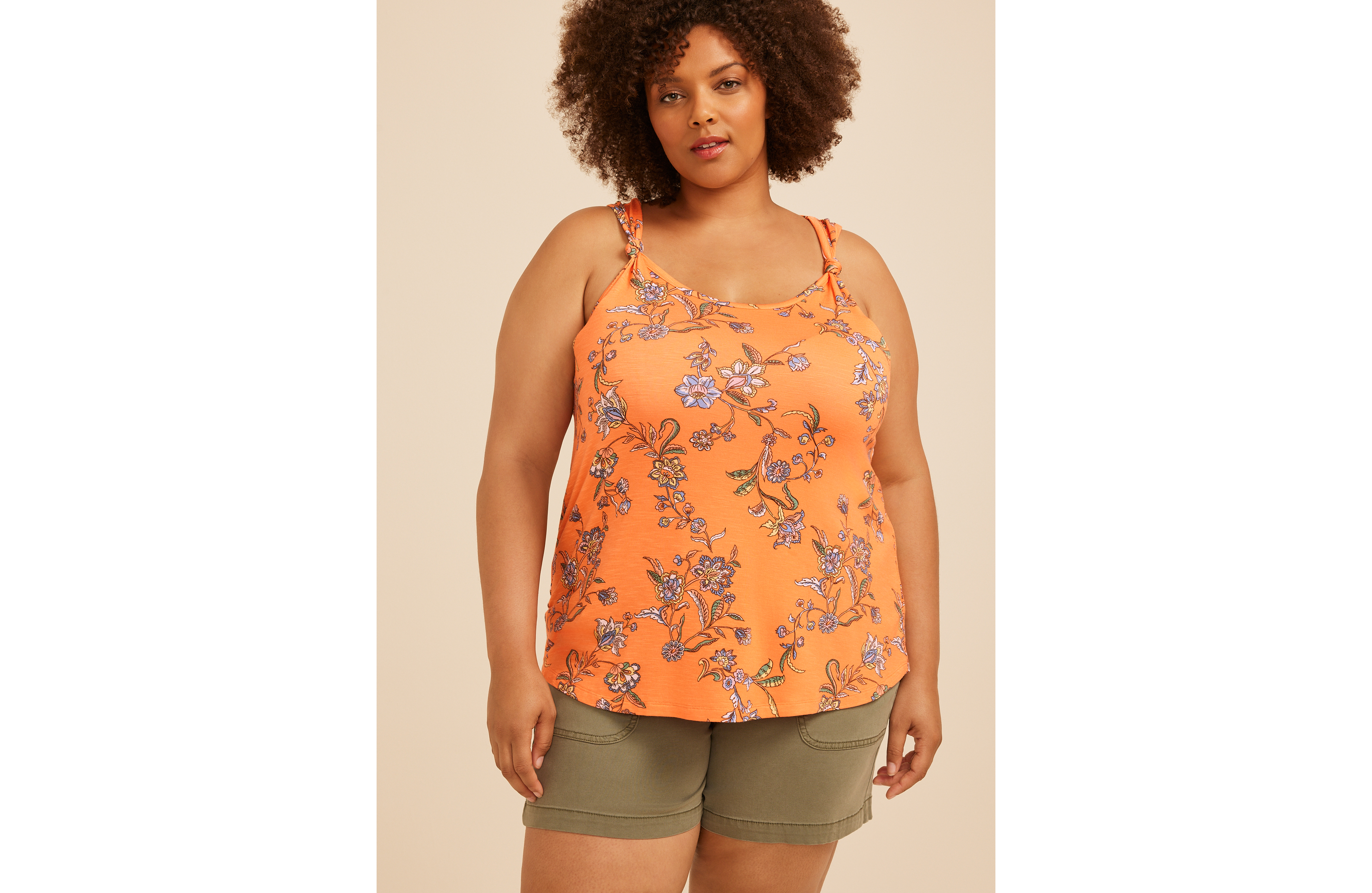 Plus Floral Knot Strap Tank Top
