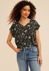 24/7 Berkley Floral V Neck Short Sleeve Tee, C1756, small
