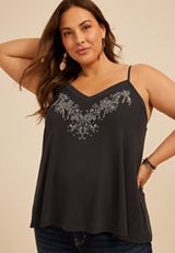 Plus Size Studio Y Floral Embroidered Mesh Cami Tank Top, GRAY, small