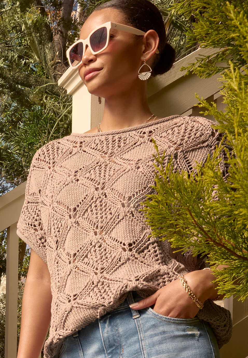 Chunky Open Stitch Dolman Sleeve Sweater