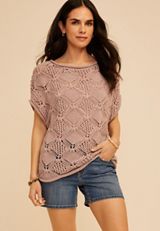Chunky Open Stitch Dolman Sleeve Sweater, C5341, small
