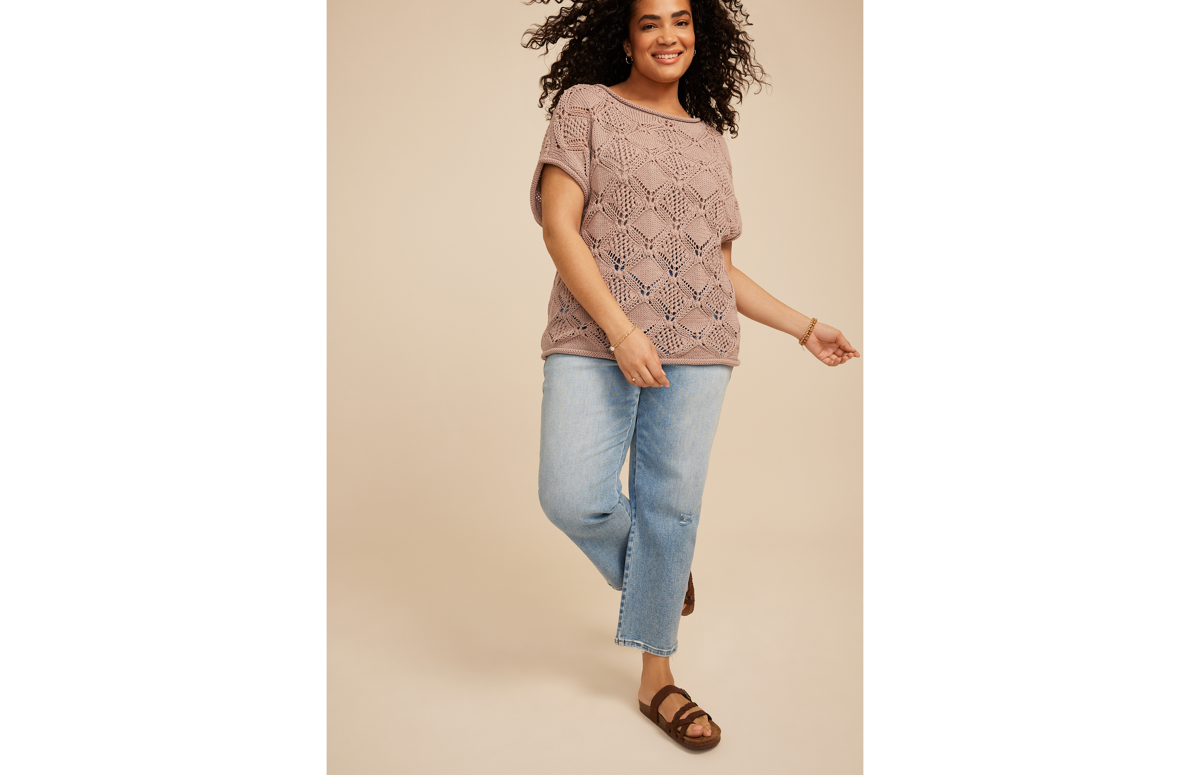 Plus Chunky Open Stitch Dolman Sleeve Sweater