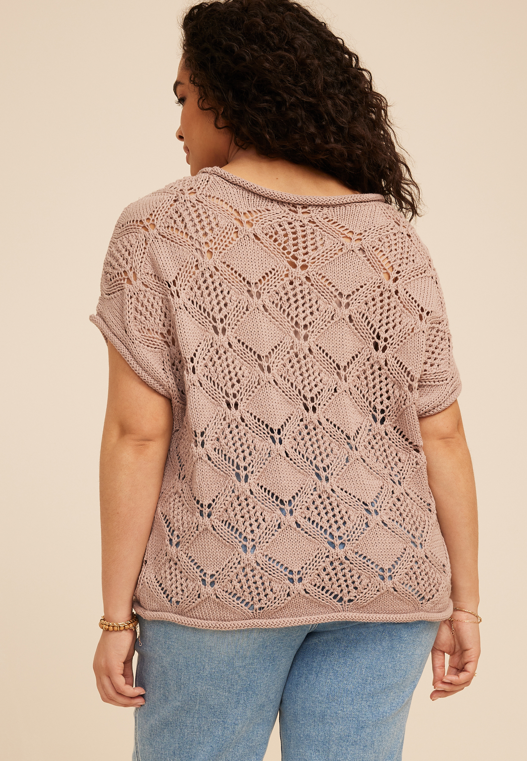 Plus Size Chunky Open Stitch Dolman Sleeve Sweater, C5341, large