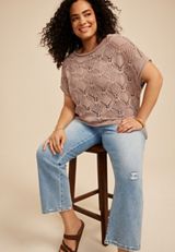 Plus Size Chunky Open Stitch Dolman Sleeve Sweater, C5341, small