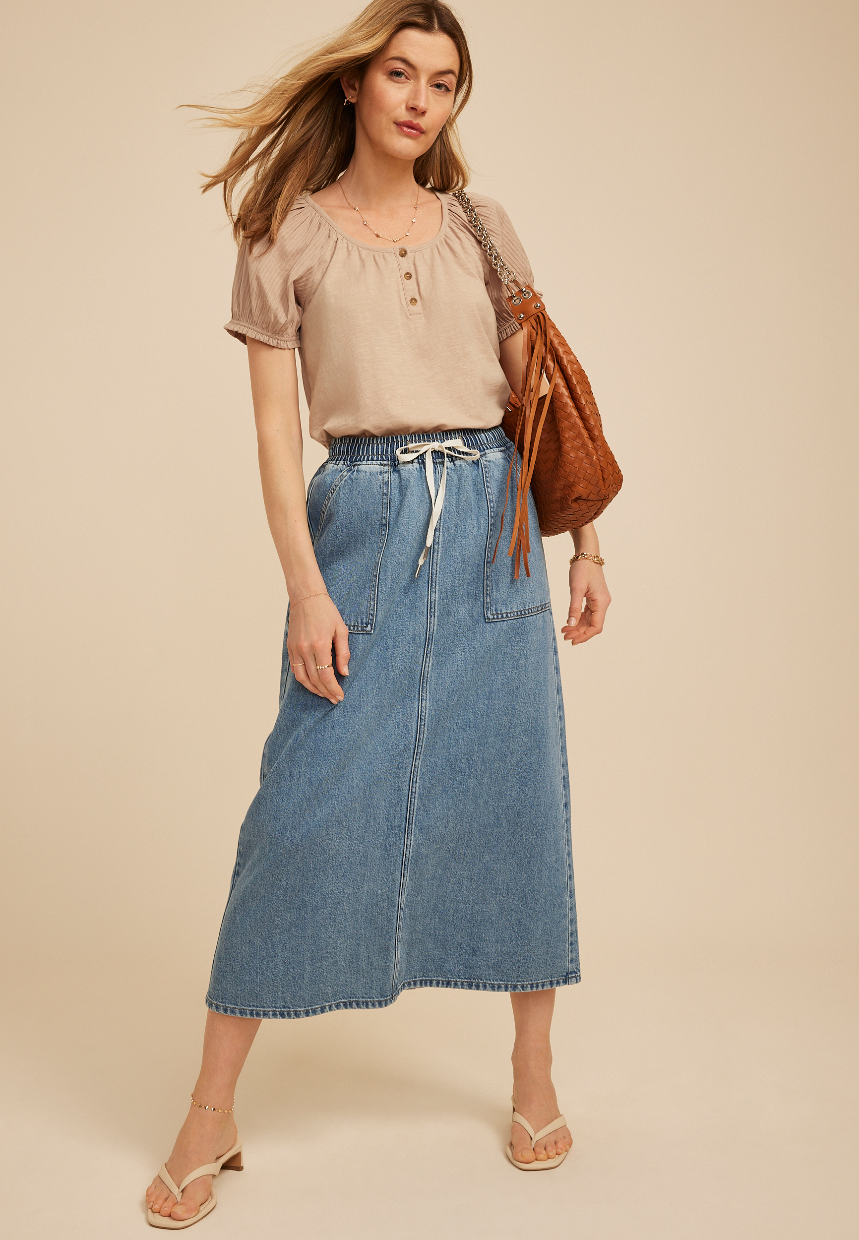 m jeans by maurices&trade; High Rise Tie Waist Maxi Denim Skirt