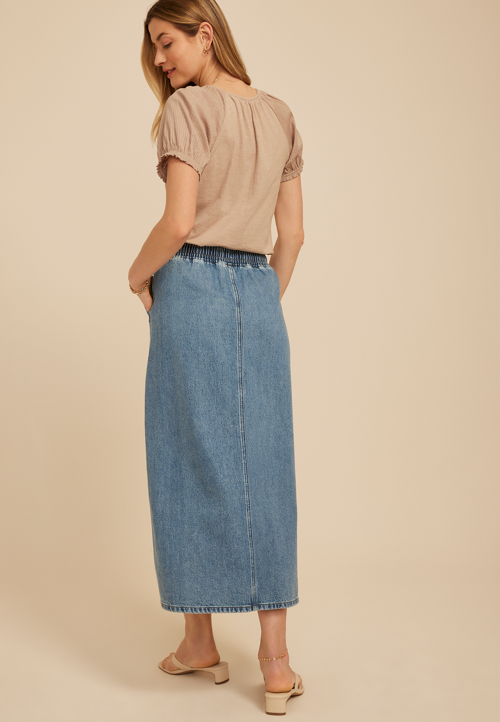 m jeans by maurices&trade; High Rise Tie Waist Maxi Denim Skirt, C3337, large