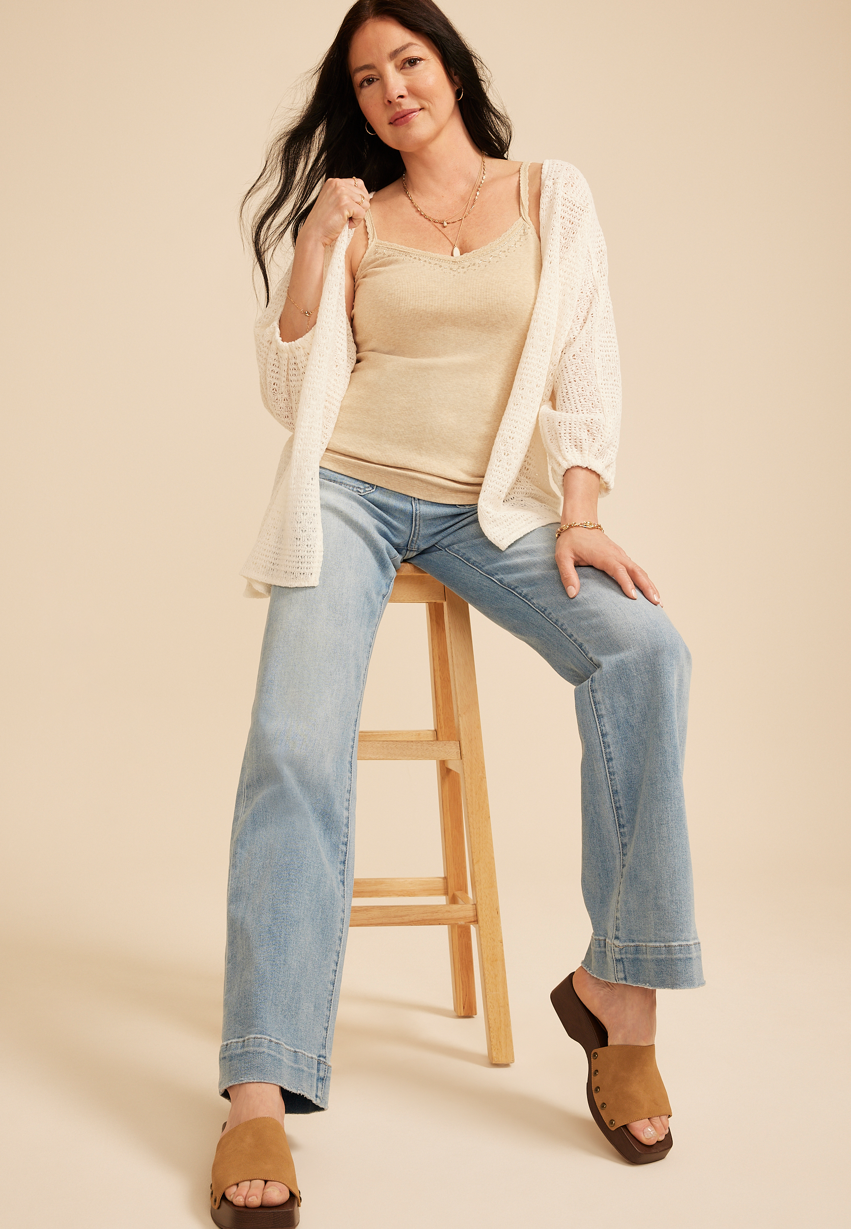 Heathered Embellished Ribbed V Neck Cami