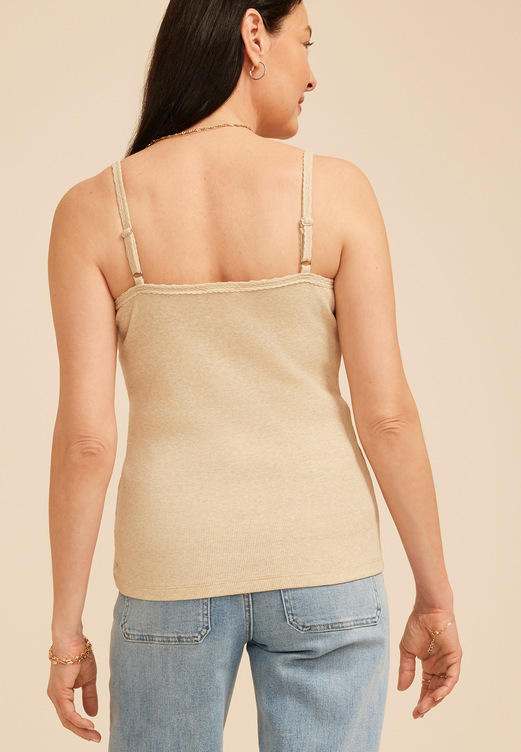 Heathered Embellished Ribbed V Neck Cami, C2445, large