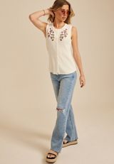 Floral Embroidered Button Front Tank Top, C9298, small