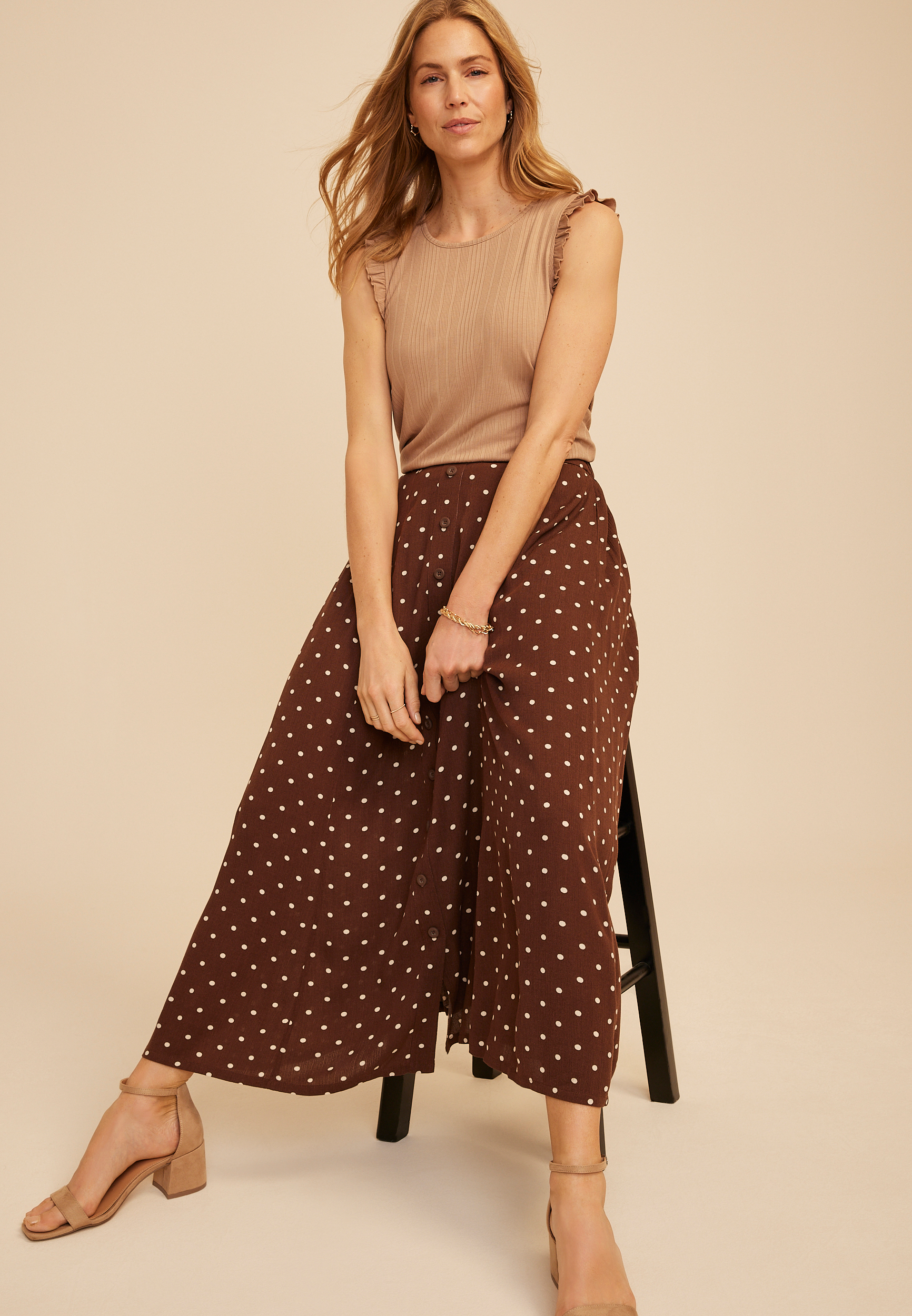 24/7 Variegated Ribbed Ruffle Tank Top