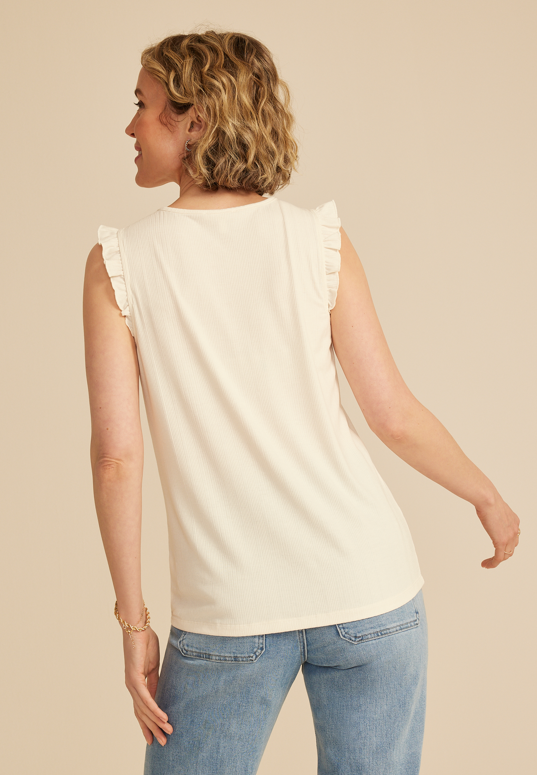 Variegated Ribbed Ruffle Tank Top - thumbnail 5
