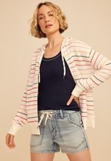 Striped Textured Full Zip Hoodie, WHITE COMBO, small