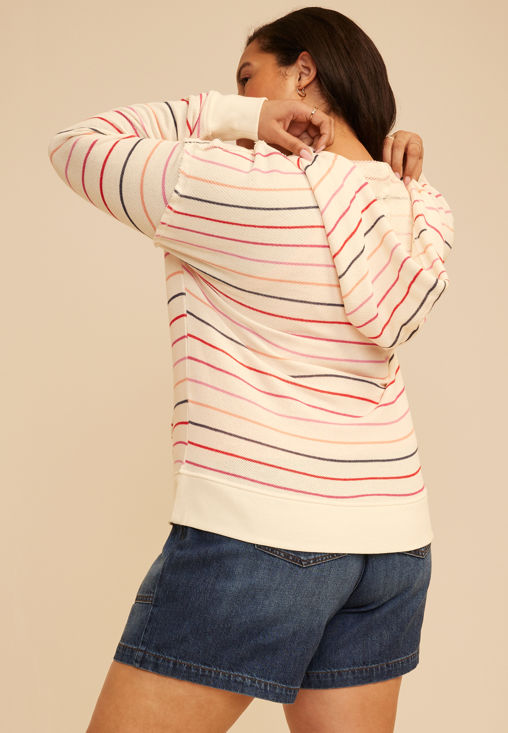 Plus Size Striped Textured Full Zip Hoodie, C1939, large