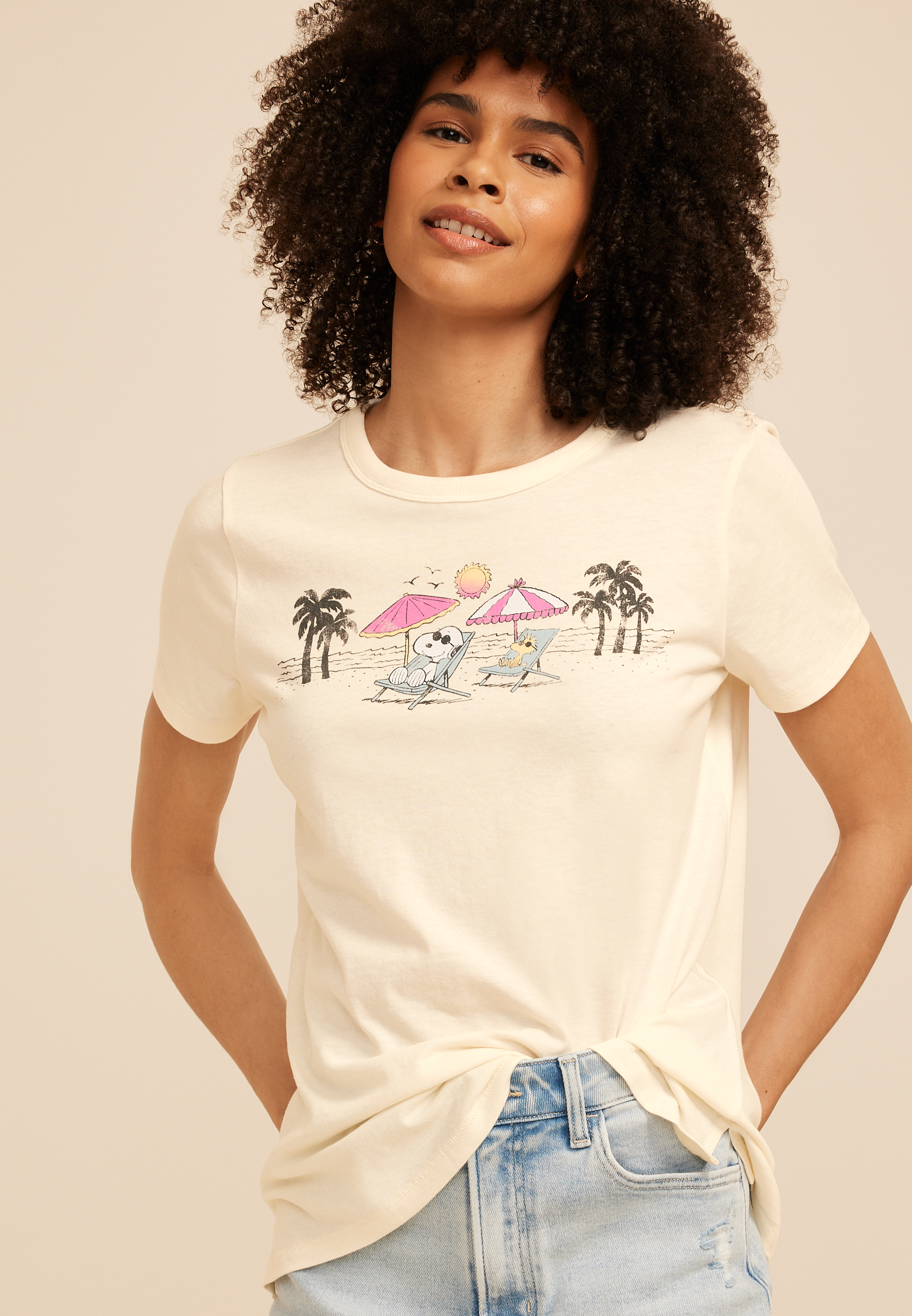 Peanuts Beach Classic Fit Graphic Tee, ECRU, large