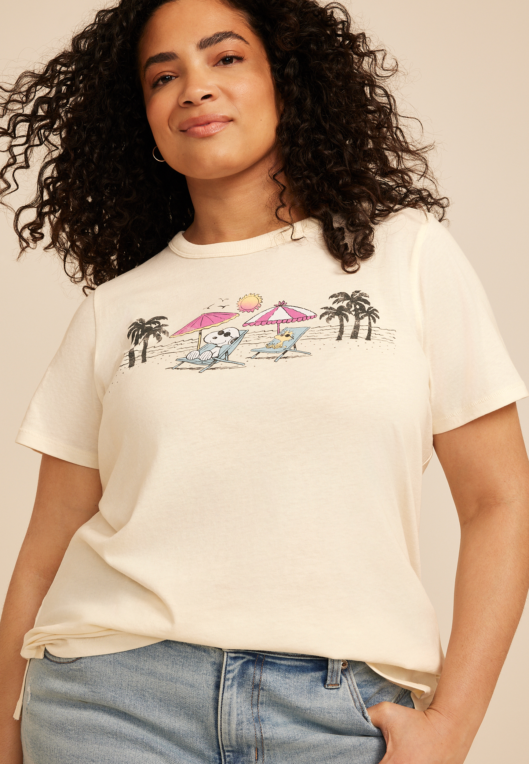 Plus Size Peanuts Beach Classic Fit Graphic Tee, ECRU, large