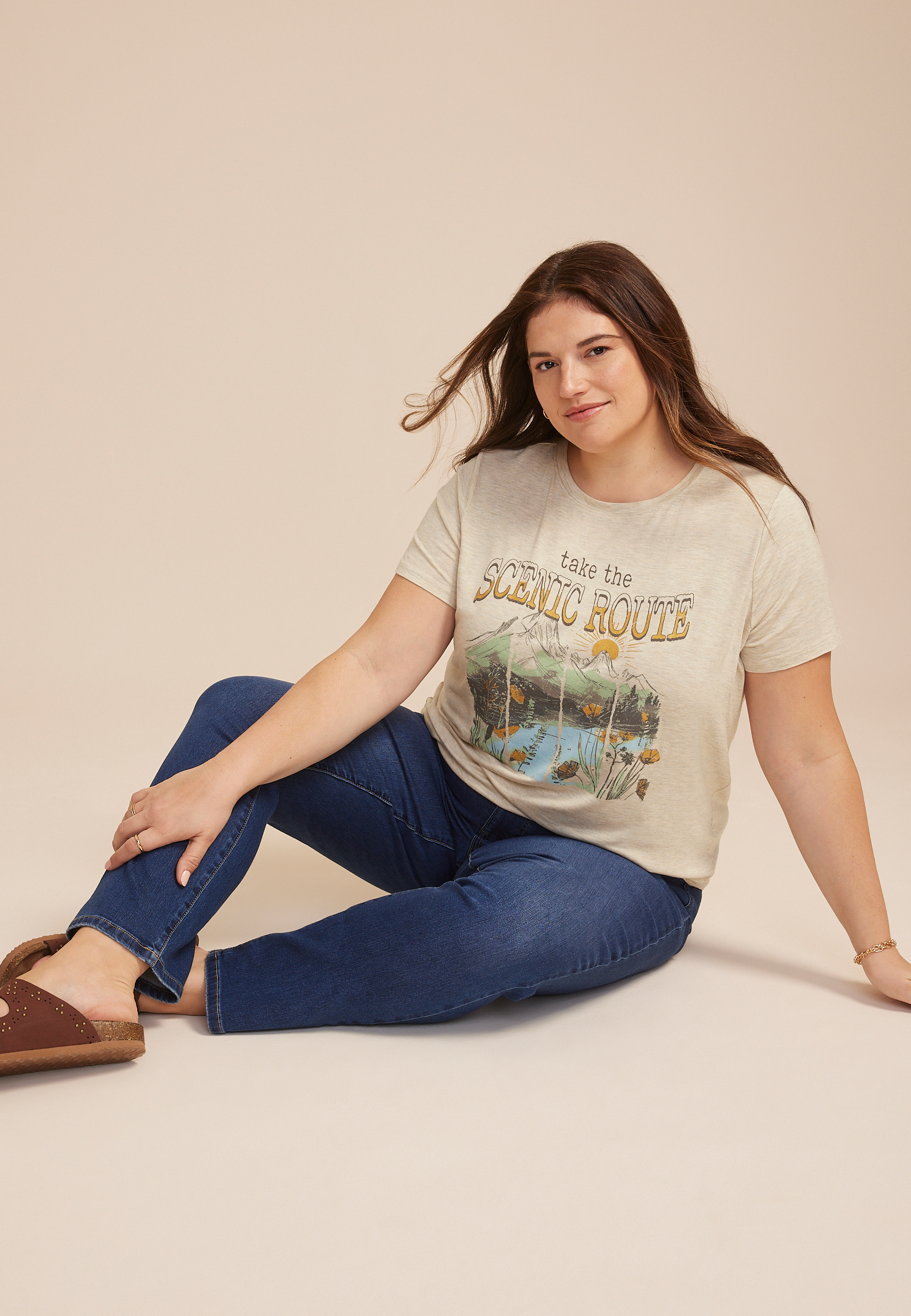 Plus Size Take The Scenic Route Classic Fit Graphic Tee