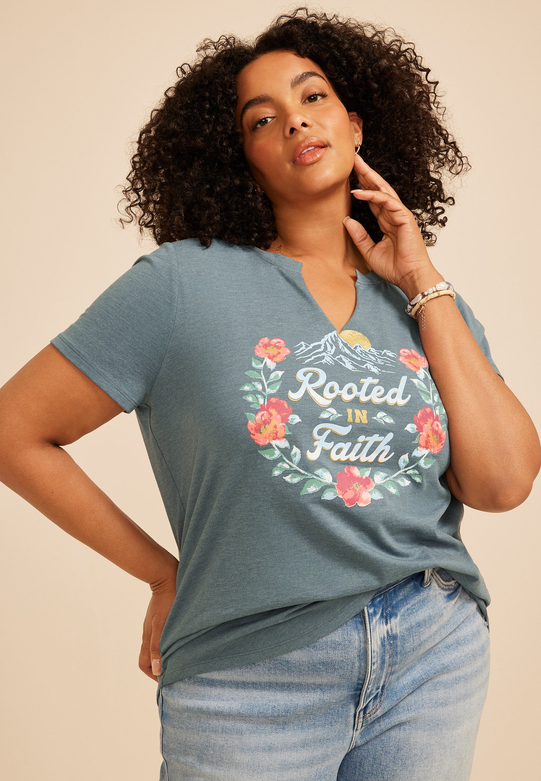 Plus Size Rooted In Faith Classic Fit Graphic Tee