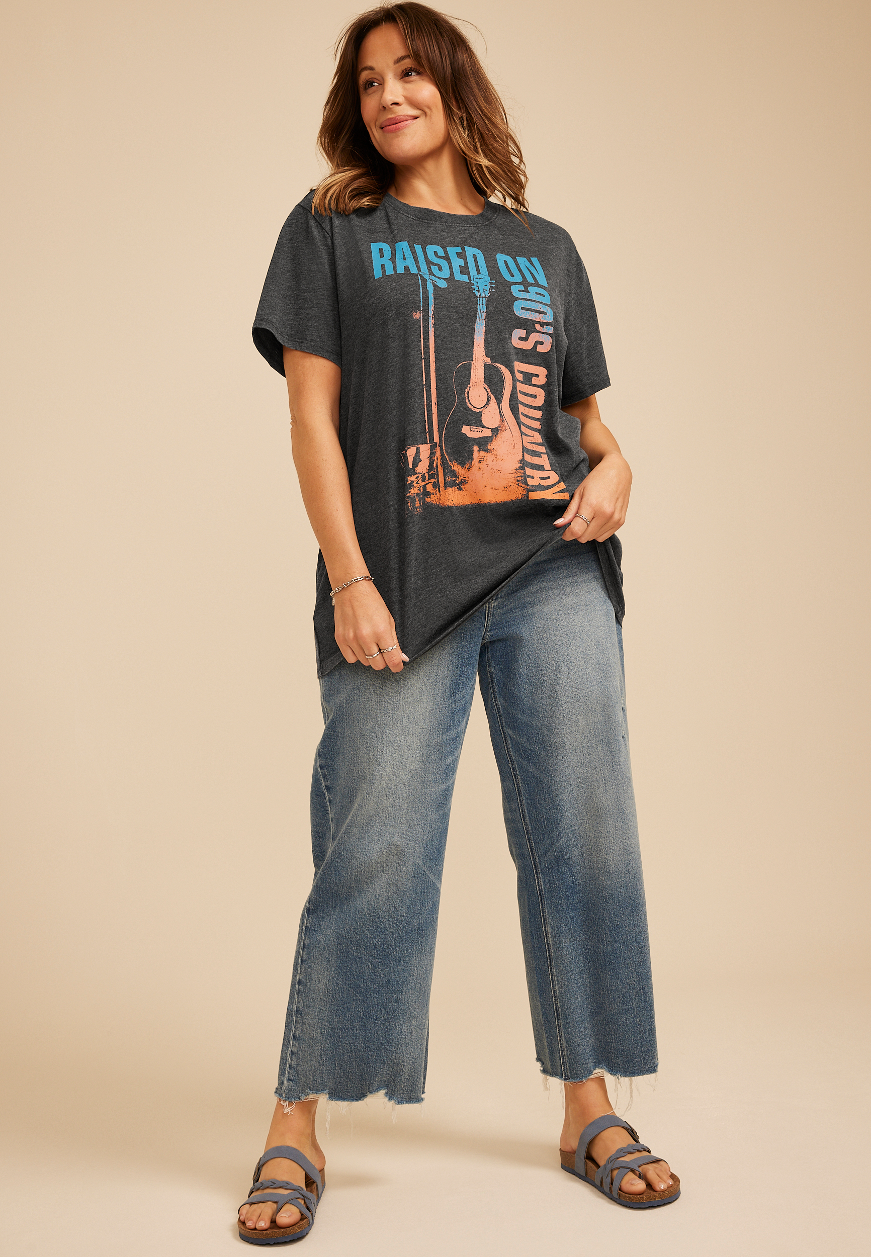 Plus Size Raised On 90s Country Oversized Fit Graphic Tee, C106, large