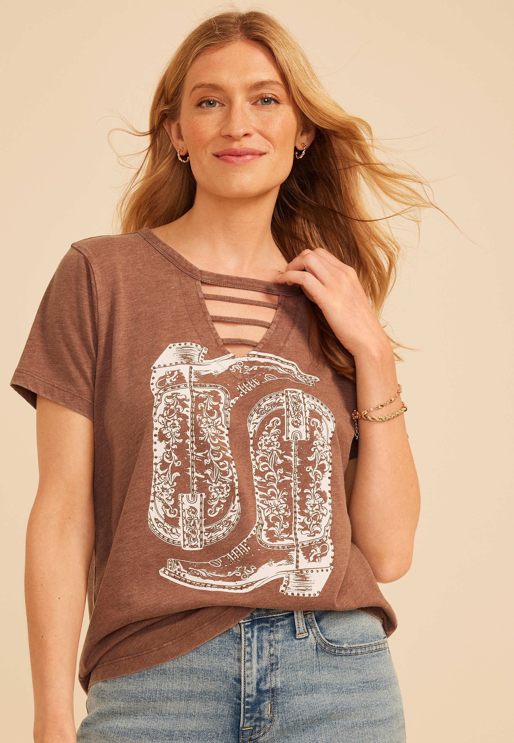 Western Rhinestone Boot Classic Fit Graphic Tee, C3917, large