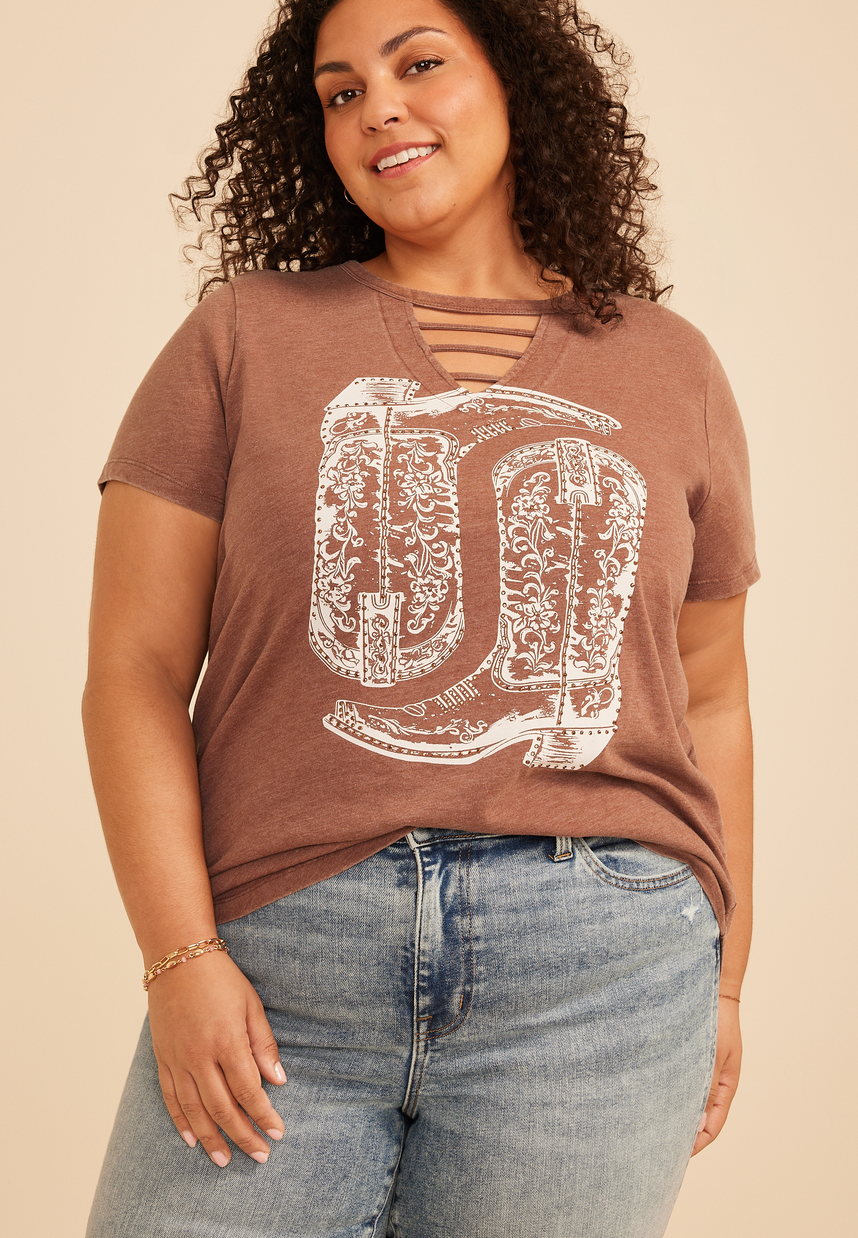 Plus Size Western Rhinestone Boot Classic Fit Graphic Tee